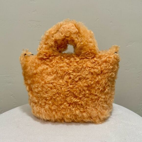 Multi Use Orange Genuine Curly Shearling Top Handle Bag/Shoulder Bag/Crossbody - Picture 1 of 16